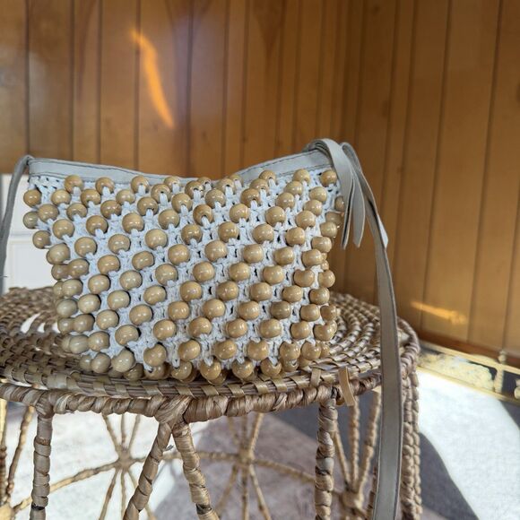 Cleobella Paradise Beaded Crossbody Raffia Bucket Bag Anthropologie Beige Cream - Picture 2 of 13